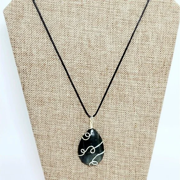 Artisan Wire Wrapped Agate Genuine Gemstone Cabochon Pendant Necklace Green New! - Picture 2 of 6